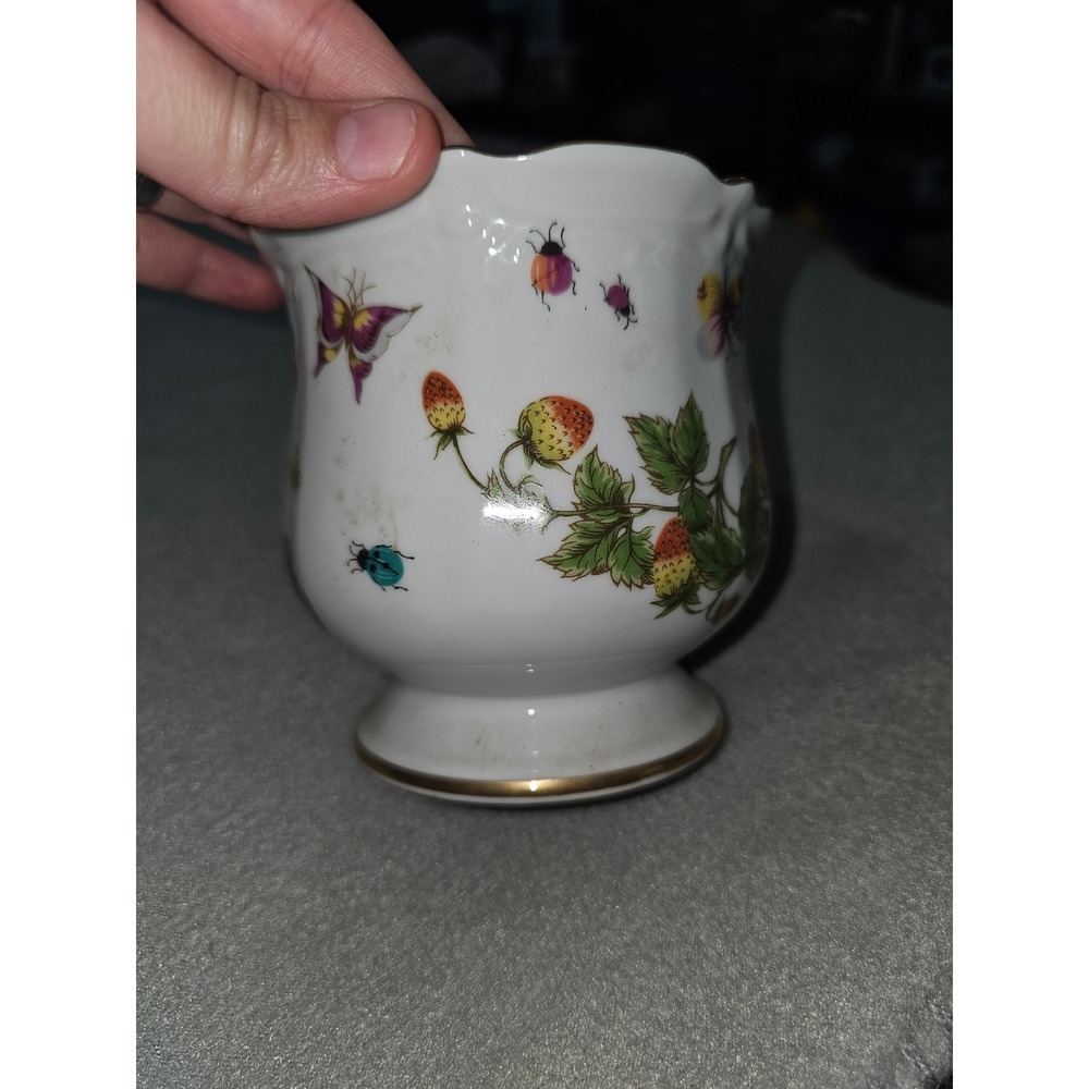 Vintage Ardalt Japan Lenwile China Strawberry Butterfly Beetle Vase  Gold Rim